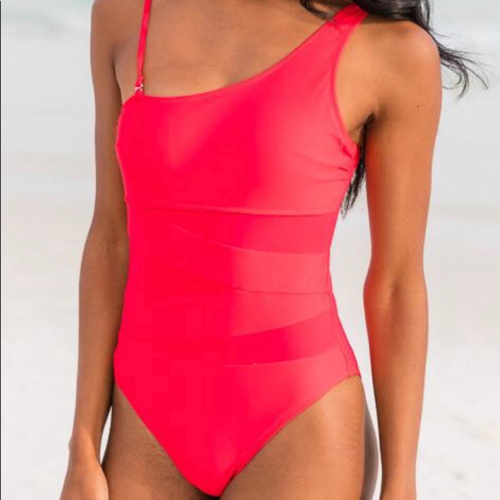 Pink lily red one piece swimsuit
